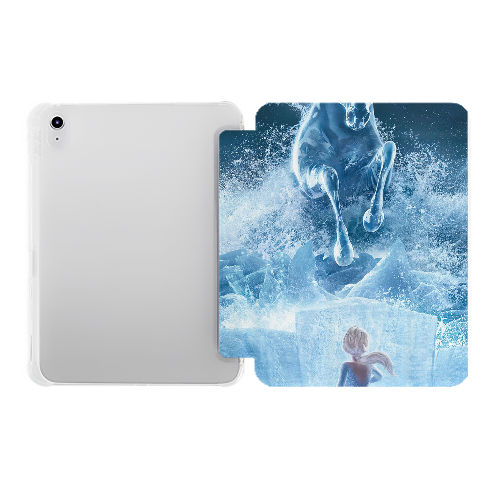 （画像用） アナと雪の女王 アンナ エルサ Frozen Anna Elsa IPad ケース ペン収納付き 三つ折りスタンド PUレザー×シリコン 対応機種9.5/10.5/10.9インチ